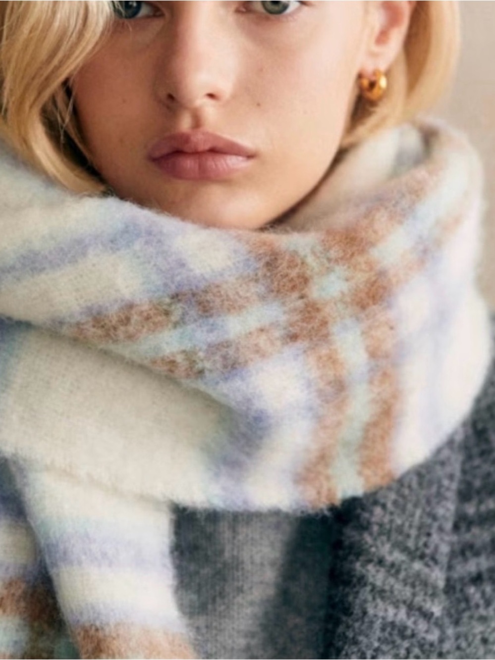 Sézane Louise Alpaca Scarf Pastel Purple Plaid